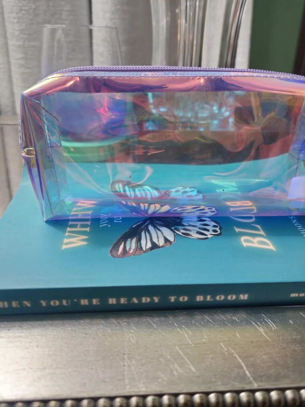 Holographic Iridescent Cosmetic Bag Set - Pink / Purple / Green